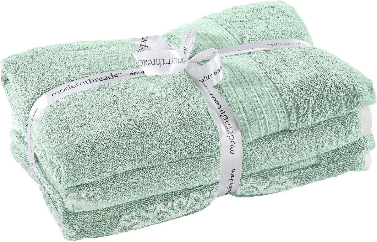 modern threads 6-piece 100% cotton damask medallion towel, close-up detail