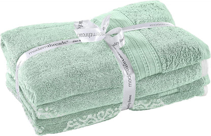 modern threads 6-piece 100% cotton damask medallion towel, close-up detail
