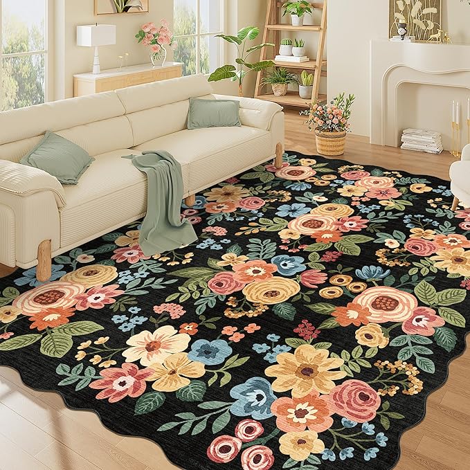 DUKINO 8x10 Area Rug, Floral Washable Rugs by DUKINO
