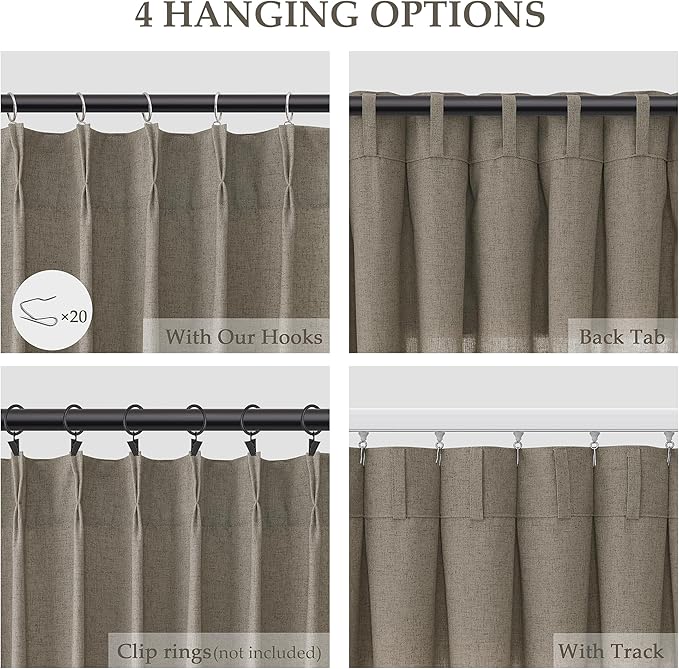 Mocha Pinch Pleat Linen Curtains 72 Inch Length 2 Panels Set - Image 3