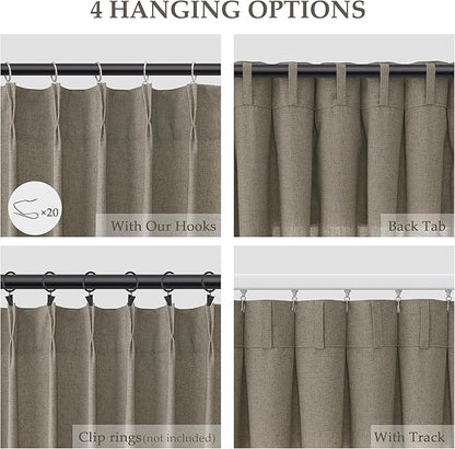 Mocha Pinch Pleat Linen Curtains 102 Inch Length 2 Panels Set - Image 2