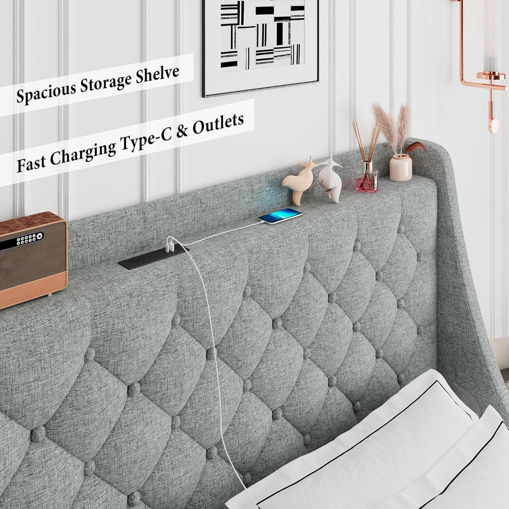 iPormis Full Size Bed Frame with 4 Storage Drawers, Upholstered Platform Bed ...