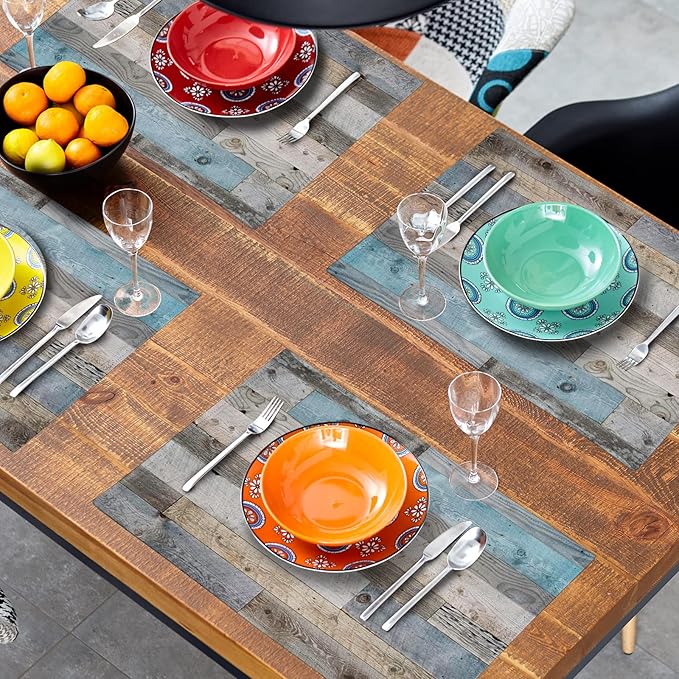 Giwawa Rustic Wood Grain Placemats Set of 4, Vintage Barn Wooden Linen Table Mat - Image 8