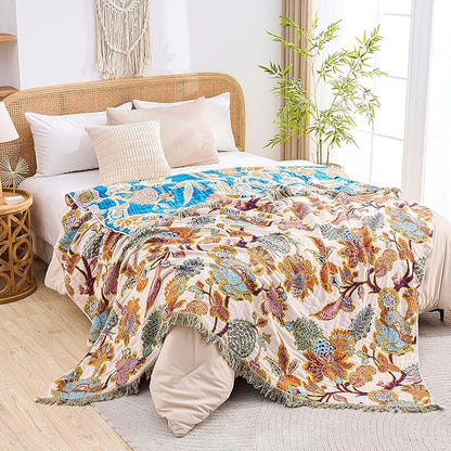 Boho Throw Blanket for Bed, 100% Cotton Soft Rustic Quilt Fall Blanket - Image 6