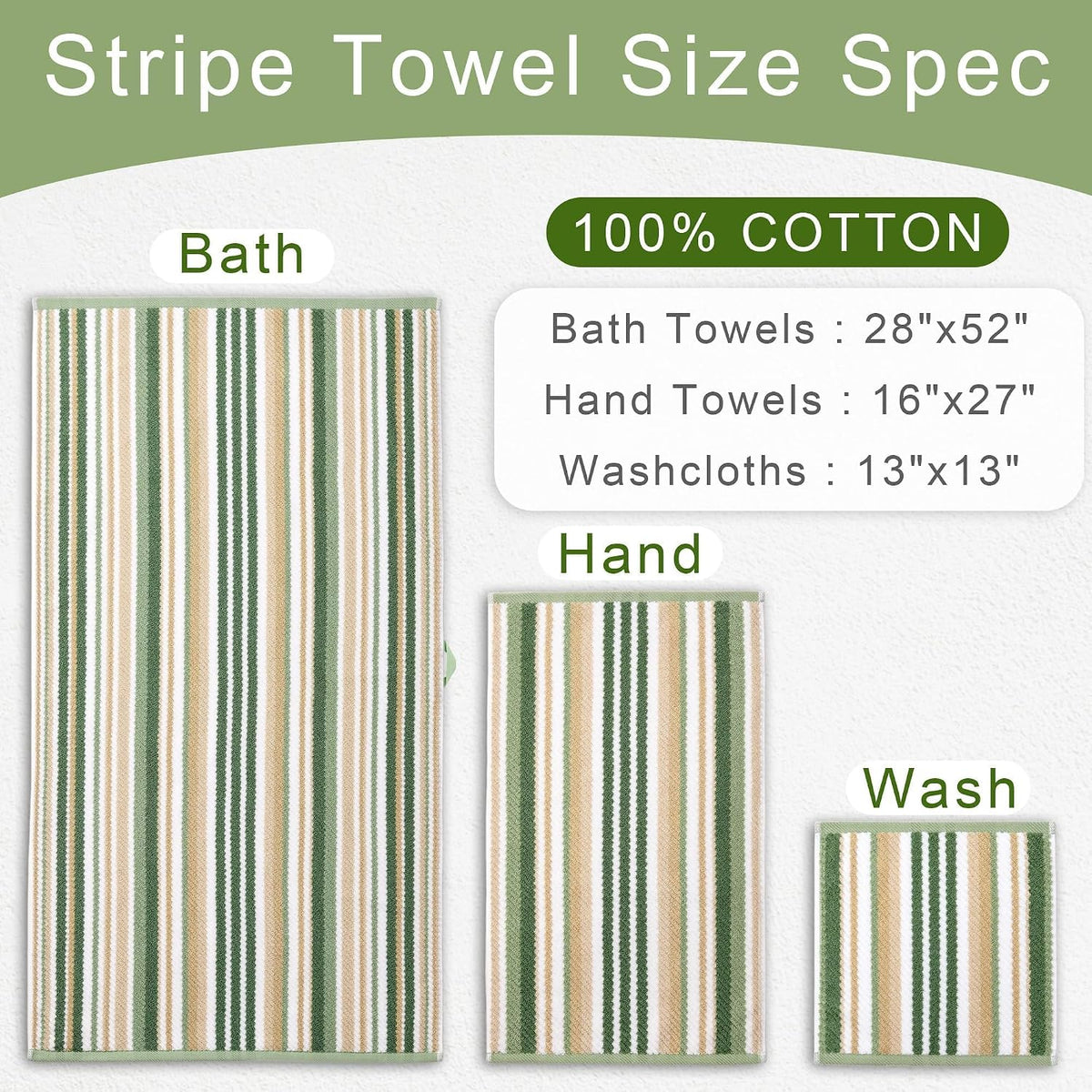 voova & movas sage green striped towels, cotton, side view