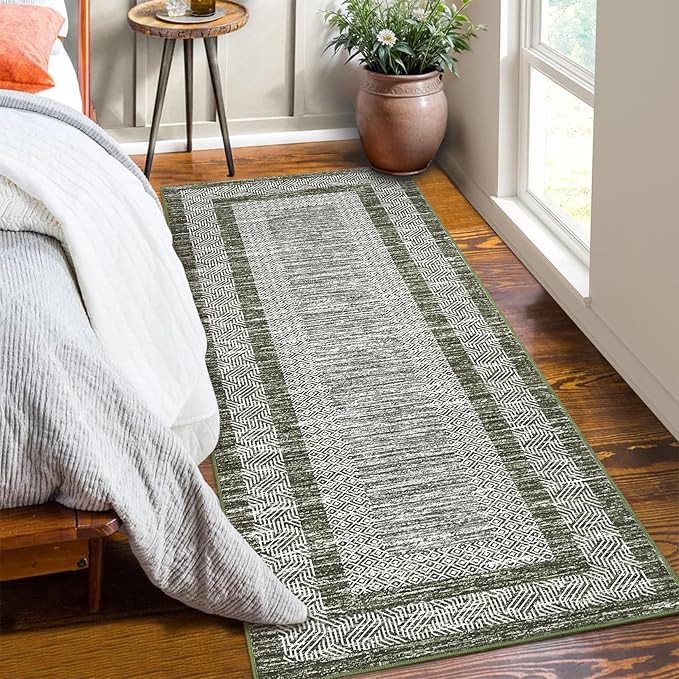 GarveeHome 2x6 Modern Bordered Runner Rug Soft Non Slip Runner Washable Non by GarveeHome