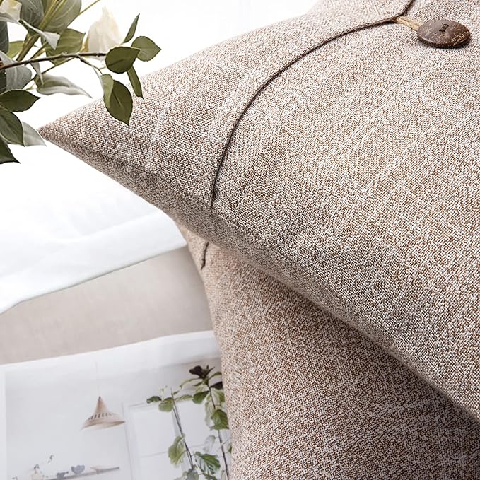 Phantoscope Pack of 2 Farmhouse Throw Pillow Covers Premium Coconut Button - Image 4