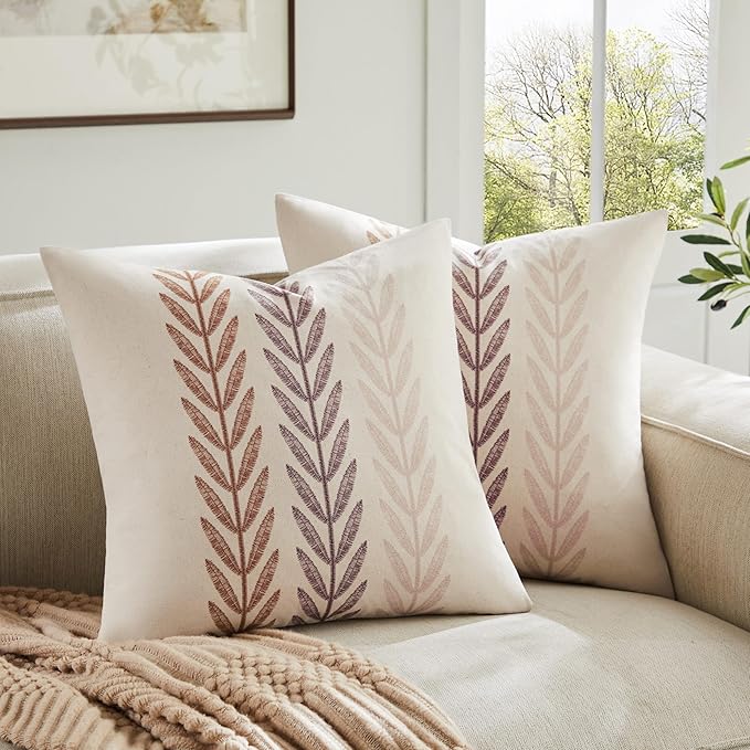 100% Cotton Farmhouse Leaves Throw Pillow Covers Set of 2, 22x22 Inch Mixed by Unknown