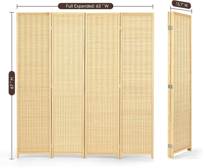 4 panel bamboo room divider, folding privacy screen, close-up detail