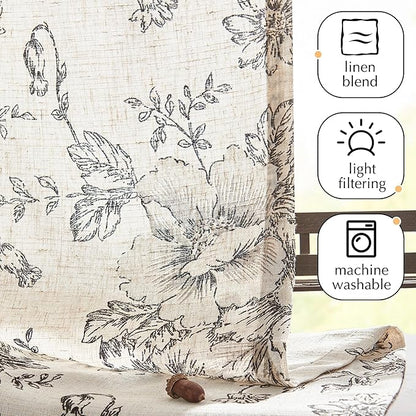 jinchan Floral Linen Tier Curtains 36 Inch Farmhouse Botanic Cafe Drapes - Image 5