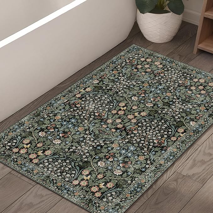 MUJOO 2x3 Washable Rug, Floral Small Area Rugs by MUJOO