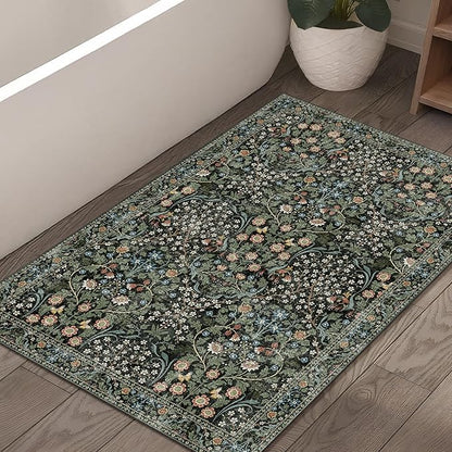 MUJOO 2x3 Washable Rug, Floral Small Area Rugs by MUJOO