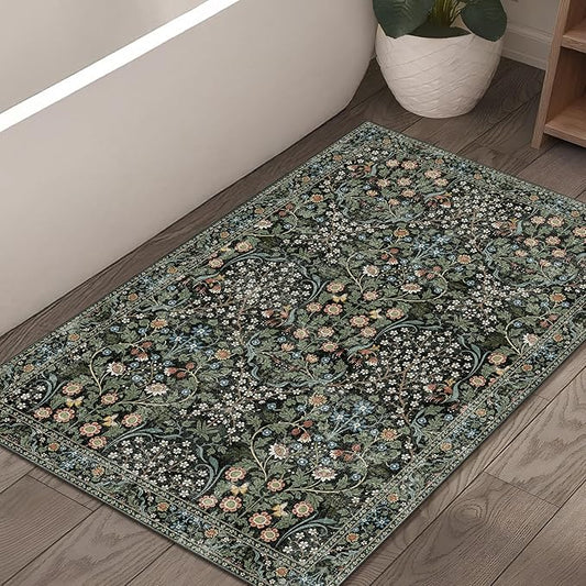 MUJOO 2x3 Washable Rug, Floral Small Area Rugs by MUJOO