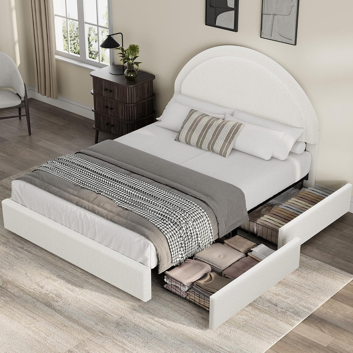 garvee full size bed frame with storage drawers, close-up detail