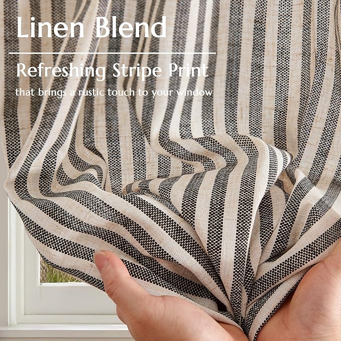 jinchan Striped Linen Kitchen Curtains 24 Inches Length Tier Curtains Farmhouse - Image 6