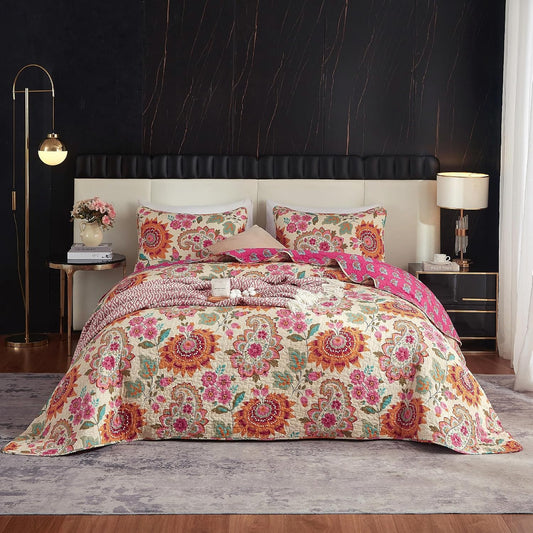 100% cotton boho quilt set king size vibrant, main product view