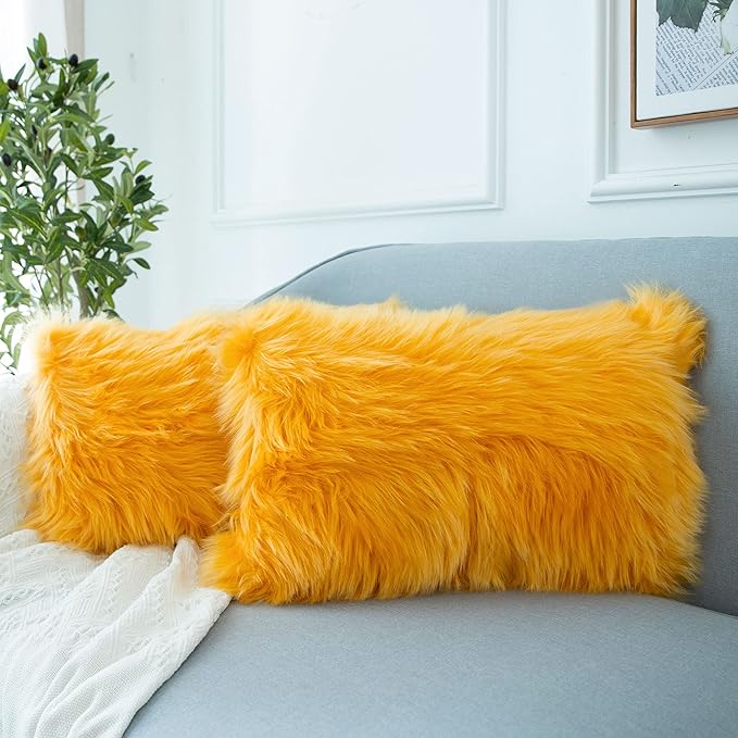 LIGICKY Set of 2 Decorative Lumbar Soft Faux Fur Throw Pillow Cover Luxury by LIGICKY