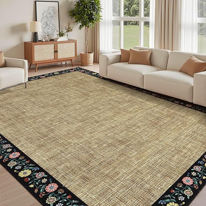 GarveeHome Washable Rugs for Living ROM 8 x 10 Large Area Rug Farmhouse Floral by GarveeHome