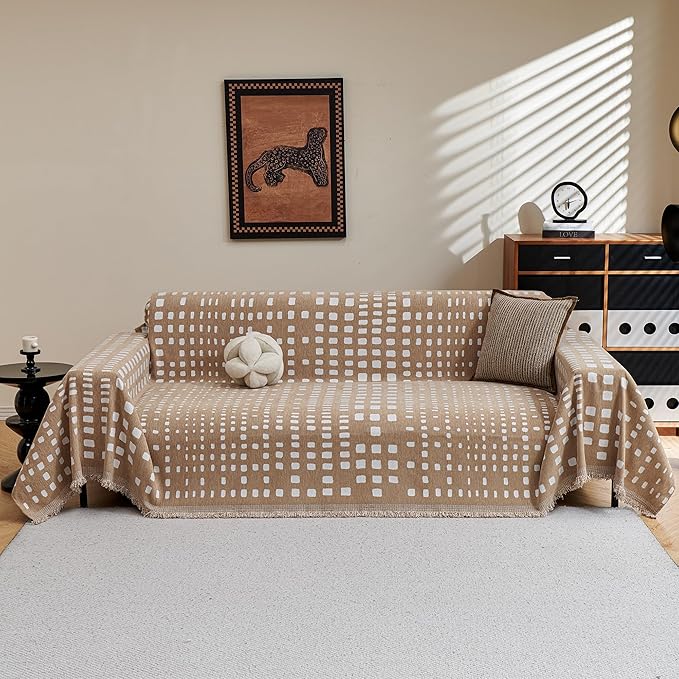 MEETSKY Boho Couch Cover Sofa Covers, Chenille Geometric Khaki Couch Covers - Image 4