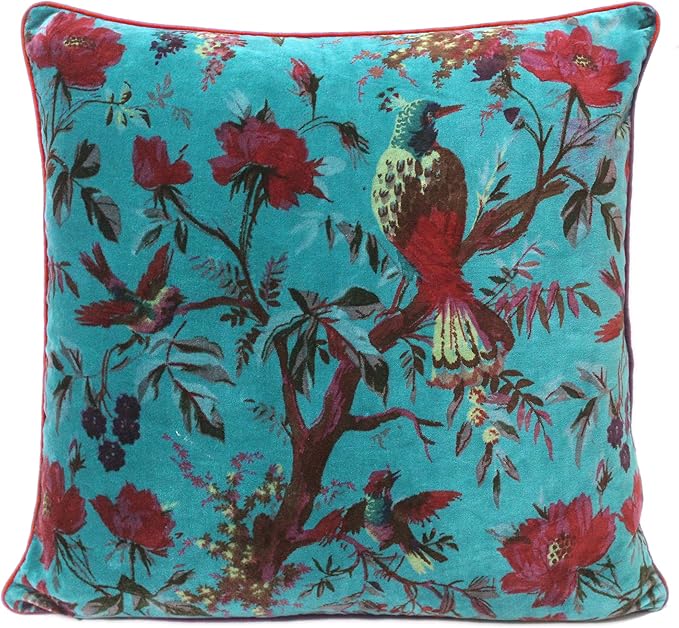 Eyes of India Velvet Floral Flower Bird Throw Pillow Sofa Cushion Cover Case by EyesofIndia