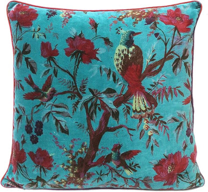 Eyes of India Velvet Floral Flower Bird Throw Pillow Sofa Cushion Cover Case by EyesofIndia
