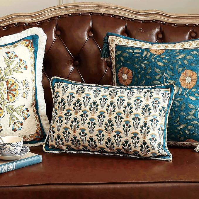 patdrea Designer Rectangle Throw Pillow Covers, Rustic Vintage Blue Linen - Image 2