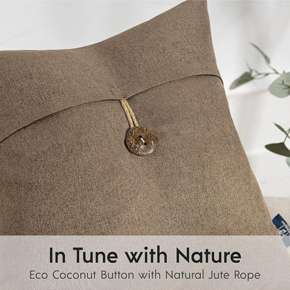 Phantoscope Pack of 2 Farmhouse Throw Pillow Covers Premium Coconut Button - Image 2