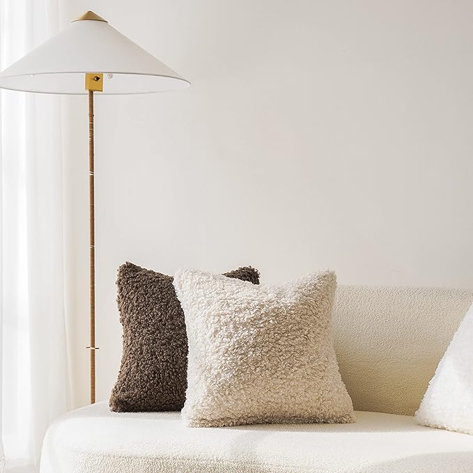 Foindtower 2 Pieces 26x26 Inch Neutral Cream, Faux Fur Throw Pillow Cover - Image 5