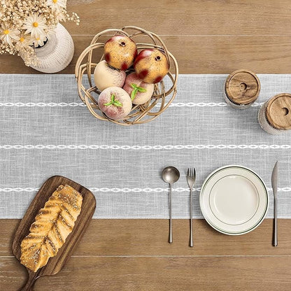 ZeeMart Farmhouse Braided Striped Table Runner, Rustic Grey Table Runners 72 - Image 5