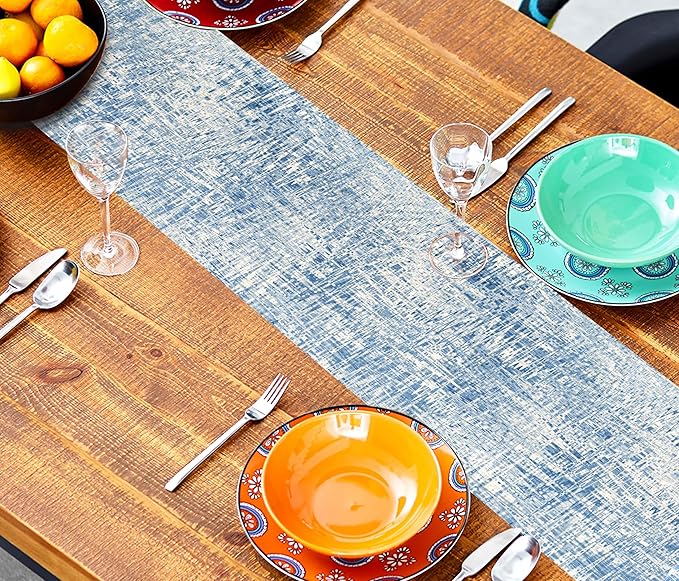 Blue Table Runner Modern Art Table Runner 72 Inches Long Dresser Scarves Coffee - Image 5