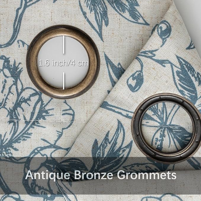 Blue Floral Curtains Farmhouse Linen 84 Inches Length Grommet Top Curtain - Image 7