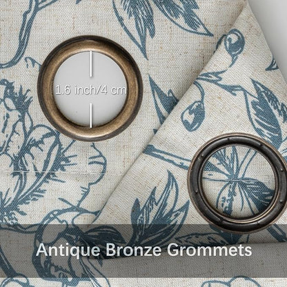 Blue Floral Curtains Farmhouse Linen 84 Inches Length Grommet Top Curtain - Image 7