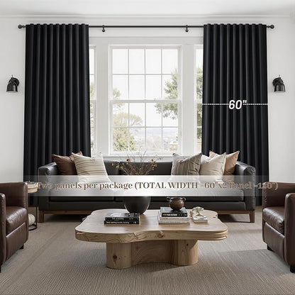Black Out Curtains 60 Inches Extra Wide Luxury Linen Curtains 96 Inch Length - Image 6
