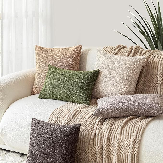 Foindtower Textured Boucle Throw Pillow Covers Accent Solid Lumbar Pillow Cases - Image 7