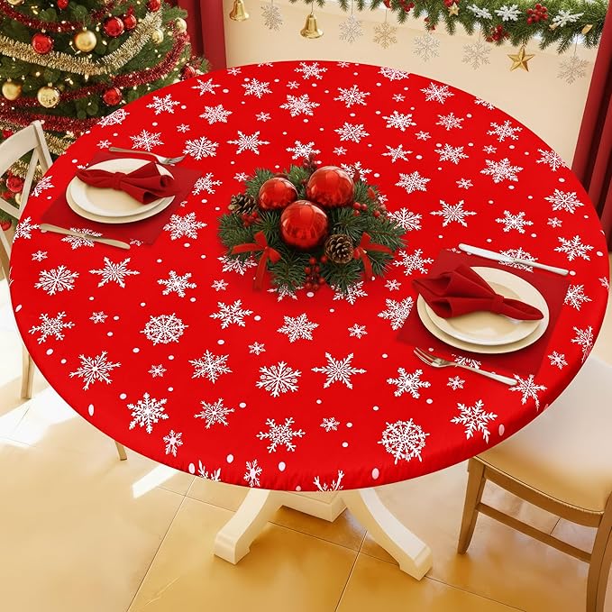 Round Spandex Christmas Tablecloth, Elastic Fitted Waterproof Tablecloths by Moosfor