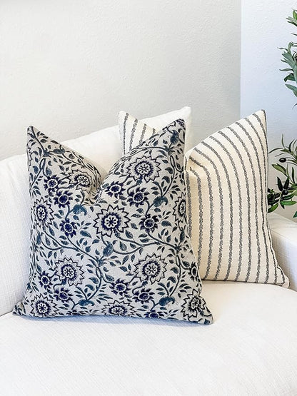Designer Floral Print on Natural Linen Pillow Cover, Boho Pillow Cover - Image 6