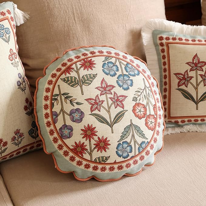 Round Throw Pillow Covers, Cottage Rustic Farmhouse - Image 6