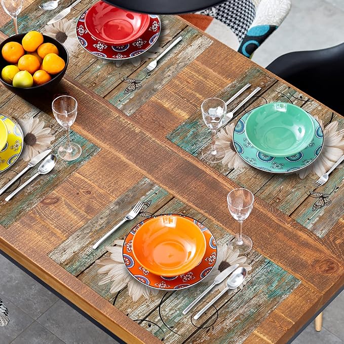 Giwawa Rustic Daisy Board Placemats- White Sunflowers on Vintage Wood Plank - Image 8