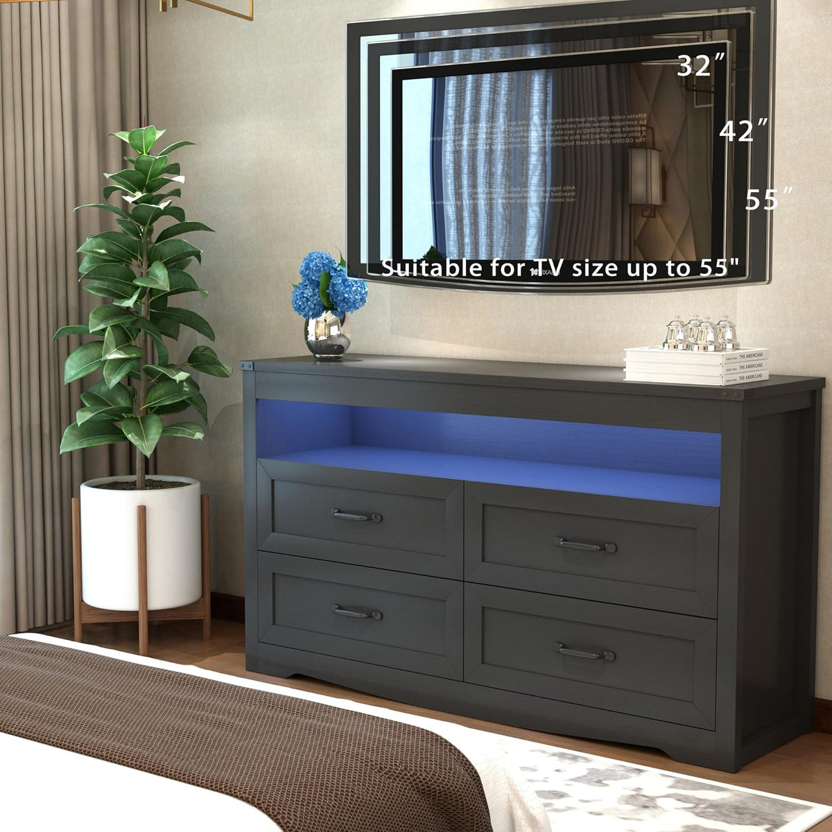 wodeer black dresser for bedroom, wood 4 drawer, close-up detail
