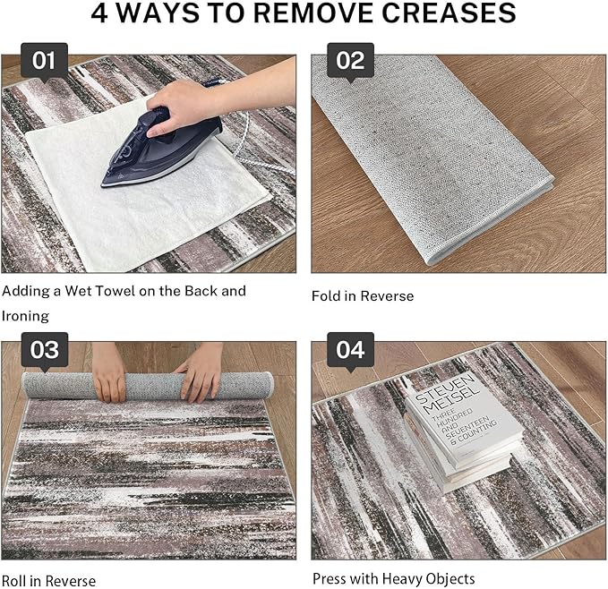Modern Abstract Runner Rug 2.6x12, Dark Light Brown White Washable Long Kitchen - Image 3