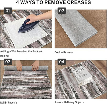 Modern Abstract Runner Rug 2.6x18, Dark Light Brown White Washable Long Kitchen - Image 3