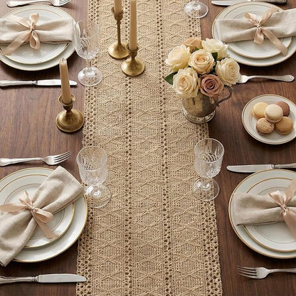 Burlap Boho Table Runner Farmhouse Rustic Jute Macrame Woven Dining Table Runner - Image 8