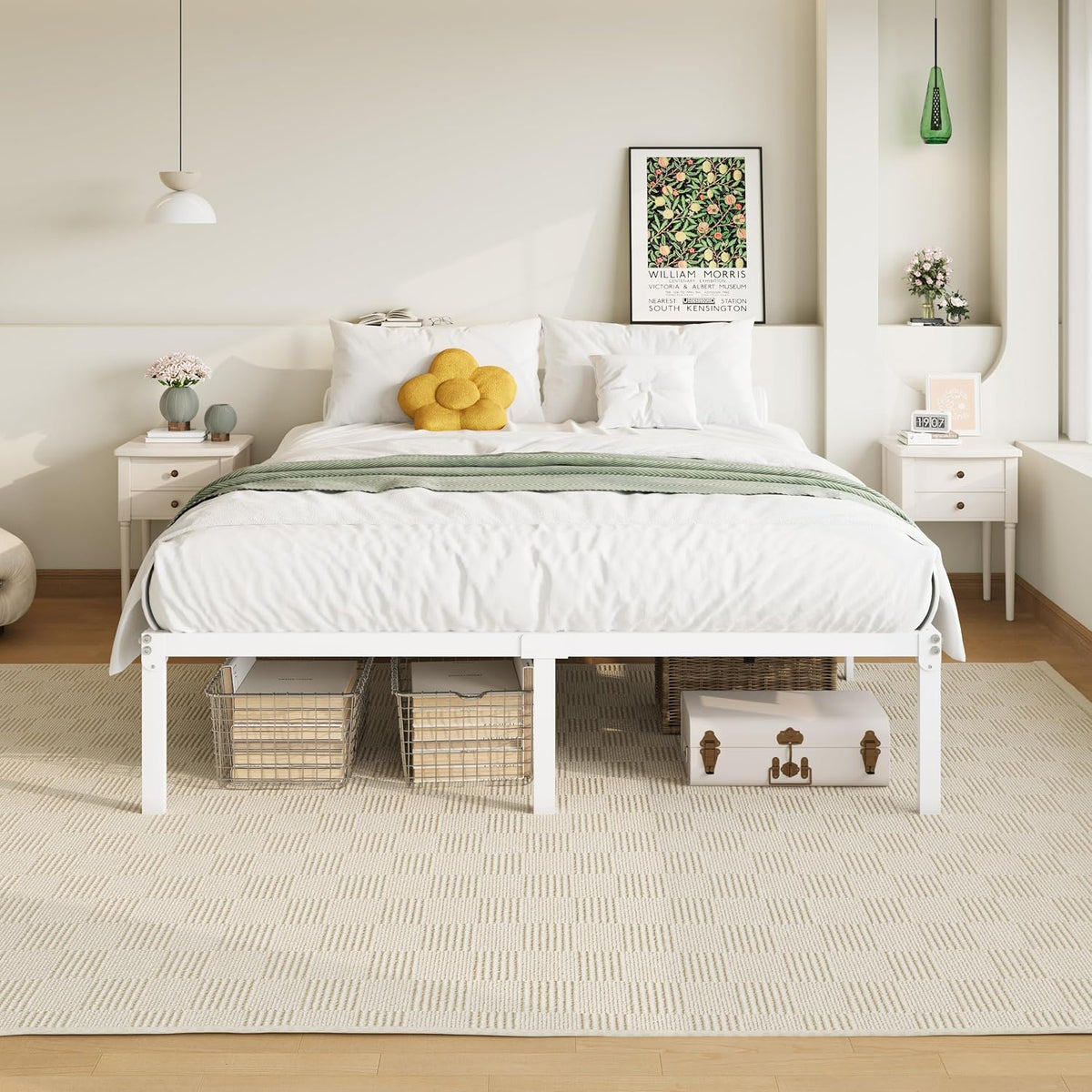 allewie queen bed frame, 14 inch metal beds, front angle view