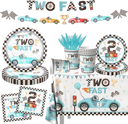 142pcs Two Fast Birthday Party Tableware Decorations by GREHUMOR