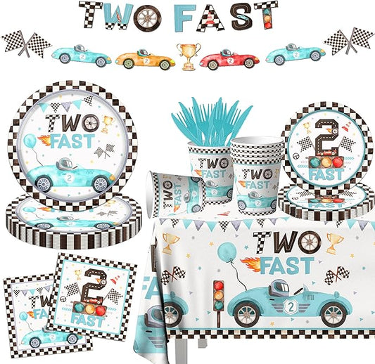 142pcs Two Fast Birthday Party Tableware Decorations by GREHUMOR