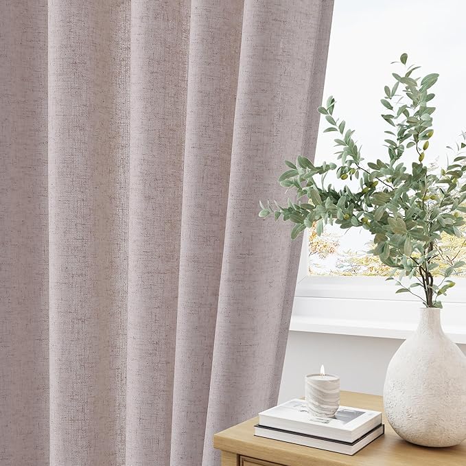Champagne Pinch Pleat Linen Curtains 120 Inch Length 2 Panels Set - Image 3