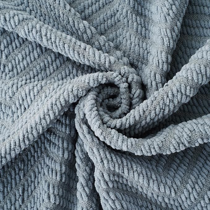 BATTILO HOME Bluish Grey Chenille Throw Blanket - Image 6