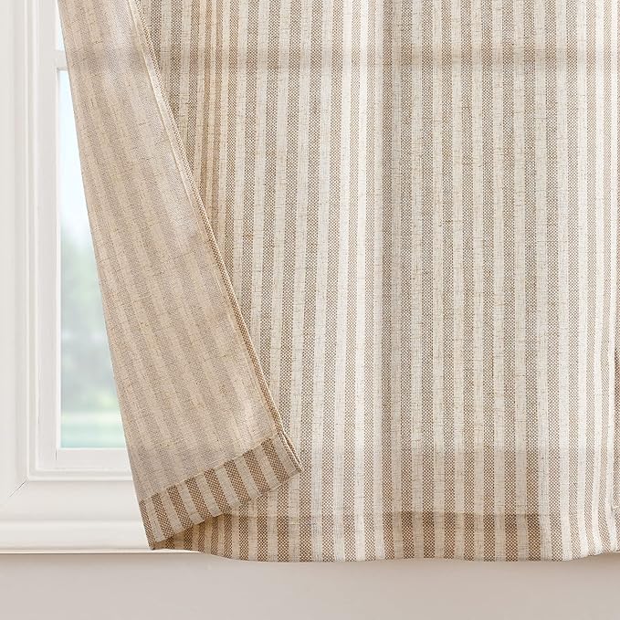 jinchan Tie Top Linen Kitchen Curtains 36 Inches Striped Tier Curtains - Image 9