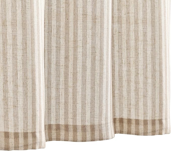 jinchan Tie Up Linen Textured Striped Bow Tie Curtain - Image 7