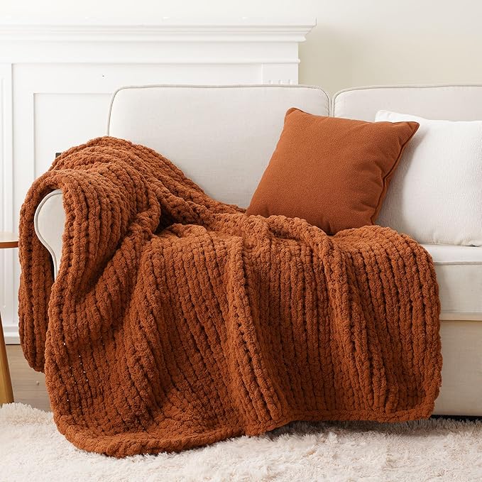 Battilo Fall Chunky Knit Throw Blanket, Soft and Thick Chenille Throw Blanket by Battilo